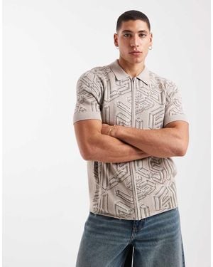 Lyle & Scott Mid Knits Emblem Double Knit Zip Through - Grey