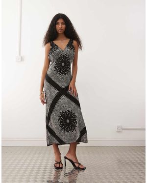 Wrangler Vestito Sottoveste Taglio Sbieco Nero E Grigio Con Stampa - Multicolore