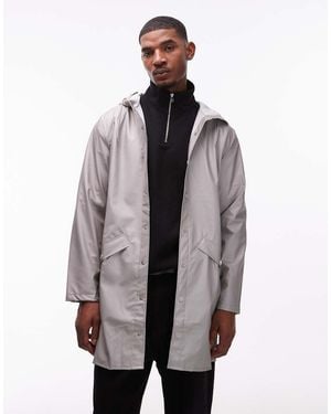 Rains 12020 Long Waterproof Hooded Jacket - Grey