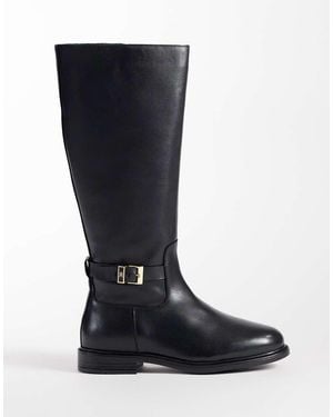 Tommy Hilfiger Rossie Leather Knee High Boots With Buckles - Blue