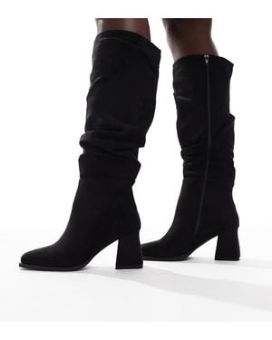 SEQWL Wide Fit Botas Por La Rodilla Negras Holgadas Con Tacón Grueso Fished De -Negro