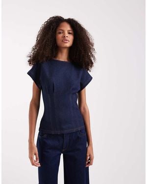 River Island Denim Cinch Waist Detail Top - Blue