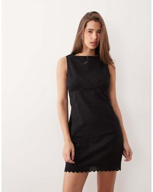 ASOS Slash Neck Mini Sundress With Sculpted Bust And Broderie Hem - Natural