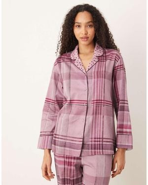 Mango 100% Cotton Checked Pyjama Shirt Co-ord - Pink