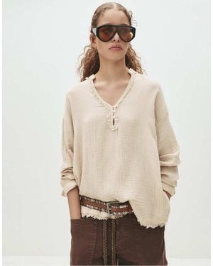 Pull&Bear Oversize Stand Collar Blouse - Natural