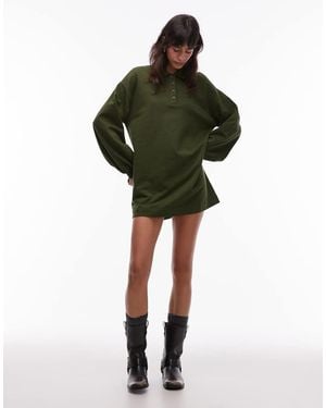ASOS Cotton Polo Shirt Sweat Mini Dress - Green