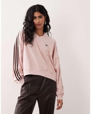 adidas Originals Terry Towel V Neck Long Sleeve Polo Shirt - Pink