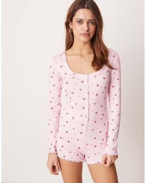 Boux Avenue Ribbed Bow Print Playsuit - Pink