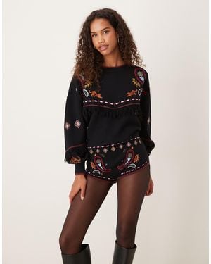 Never Fully Dressed Safari Embroidered Knitted Hotpants - Black