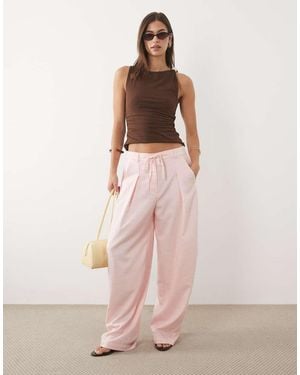 ASOS Broek Met Linnenlook, Barrel-Pijpen En Trekkoord - Roze