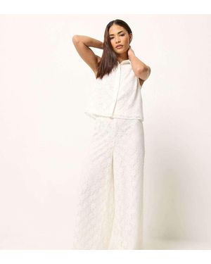 PixieGirl Petite Lace Lined Wide Leg Trousers - Natural