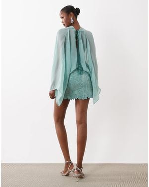 ASOS Caped Open Back Mini Dress With Embellished Skirt - Green