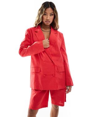 Kaiia Linen Look Tailo Oversized Double Breasted Blazer - Red