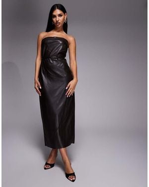 River Island Faux Leather Bandeau Dress With Skinny Belt - Blue