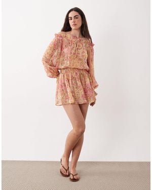 Aray Sheer Off Shoulder Mini Beach Dress - White