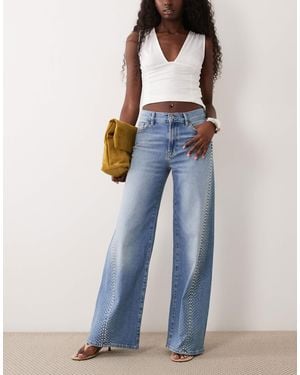 Mango Erin 100 % baumwoll-jeans mit weitem bein und verzierter seite - Blau