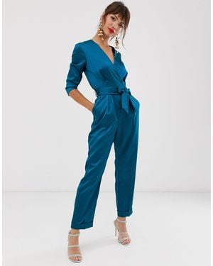 Closet Wardrobe Crossover Satin Jumpsuit - Blue