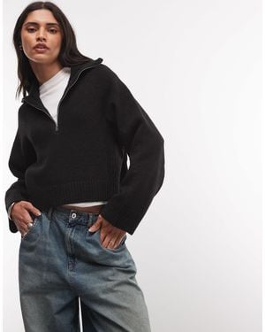 Monki Pull à demi-zip - Noir