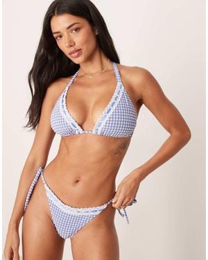 Peek & Beau Gingham Print Triangle Bikini Top - Blue