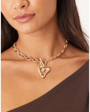 ASOS Chain Link T-bar Necklace With Heart Pendant - Brown