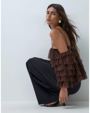 ASOS Gelaagde Dobby-Mesh Top Met Blote Schouders - Zwart