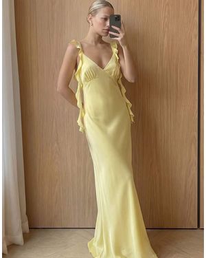 NA-KD Satin Ruffle Shoulder Maxi Dress - Yellow