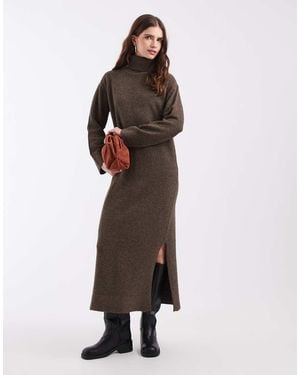 Object Roll Neck Knitted Maxi Dress - Brown
