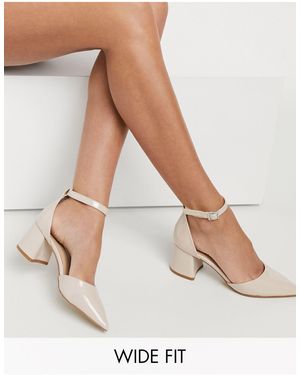 Simply Be Wide Fit – Schuhe mit spitzer Zehenpartie und mittelhohem Blockabsatz - Natur