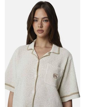 Good For Nothing Cropped Gebreid Bouclé Overhemd Met Biezen - Wit