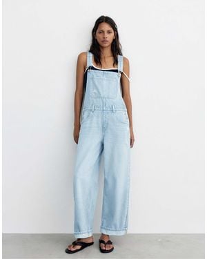 Pull&Bear – lange jeans-latzhose - Blau