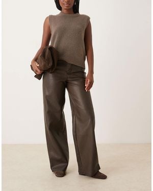 JJXX – tokyo – hose mit weitem bein aus braunem, gewaschenem kunstleder - Natur