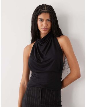 Weekday Drape Halter Neck Top With Cinch Waist Detail - Black
