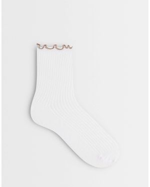 Pieces Contrast Frill Trim Socks - White