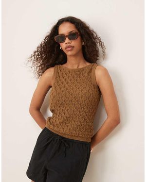 Aware Crochet Knit Tank Top - Brown