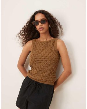 Aware Crochet Knit Tank Top - Brown