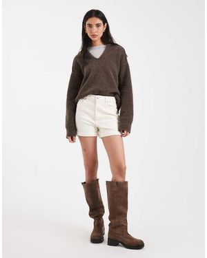 ASOS Pantalones Cortos Vaqueros Mom Blancos Cómodos De - Gris