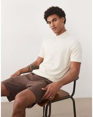 SELECTED Textured Short Sleeve Polo - Natural