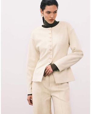 4th & Reckless Faux Suede Collarless Gold Button Blazer Co-ord - Natural