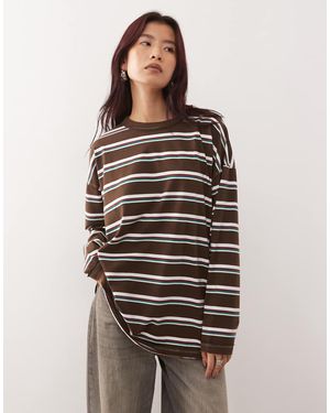 Lioness Horizon Cotton Rich Crew Neck Long Sleeve Oversized T-shirt - Brown