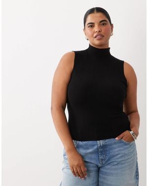 ASOS Asos Design Curve Varigated Knit Rib Sleeveless Funnel Neck - Black