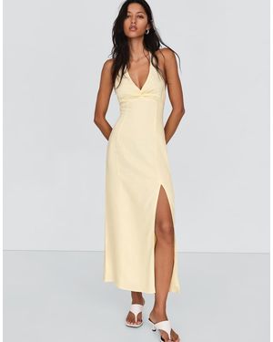Bershka Midi Jurk Van Linnenmix Met Halternek - Wit