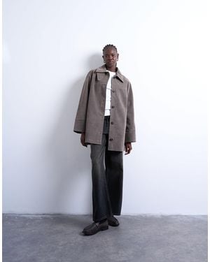 TOPSHOP Faux-suede Short Car Coat With Neck Tab - Gray