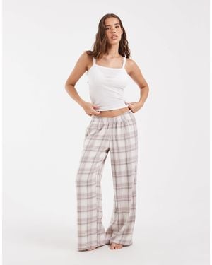 Hollister Cosy Wide Leg Flannel Pyjama Bottoms - Natural