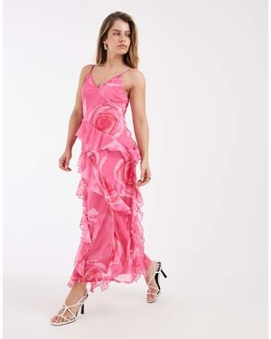 Vero Moda Smilla Chiffon Cami Ruffle Detail Midi Dress - Pink