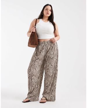 Pieces Plus Pieces Curve Wide Leg Plisse Pants - Brown