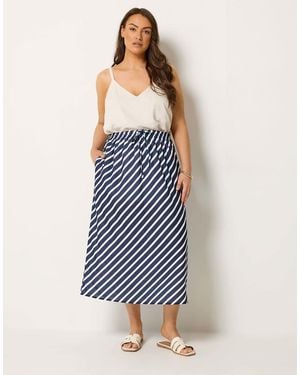 Yours Clothing Linen Look Stripe Skirt - Blue