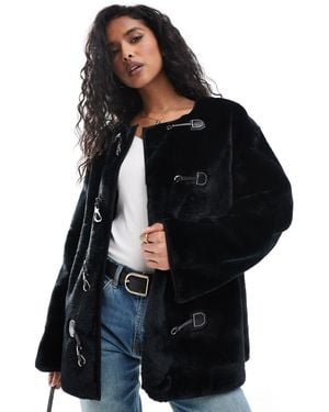 Y.A.S Faux Fur Jacket With Buckle Fastening - Black