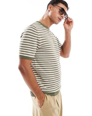 Threadbare Camiseta A Rayas Caquis Y Crema De Punto Rico En Algodón De -Verde