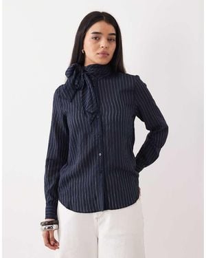 Mango Tie Detail Long Sleeve Blouse - Blue