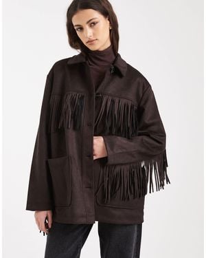 ONLY Boho Fringe Detail Faux Suede Jacket - Black